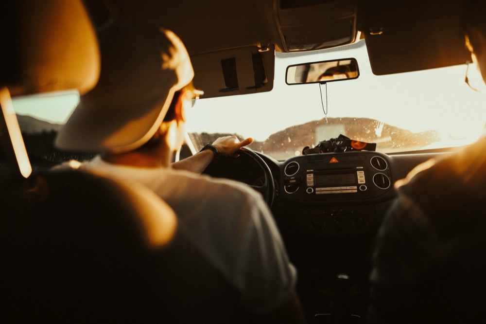 Behind the wheel of a car